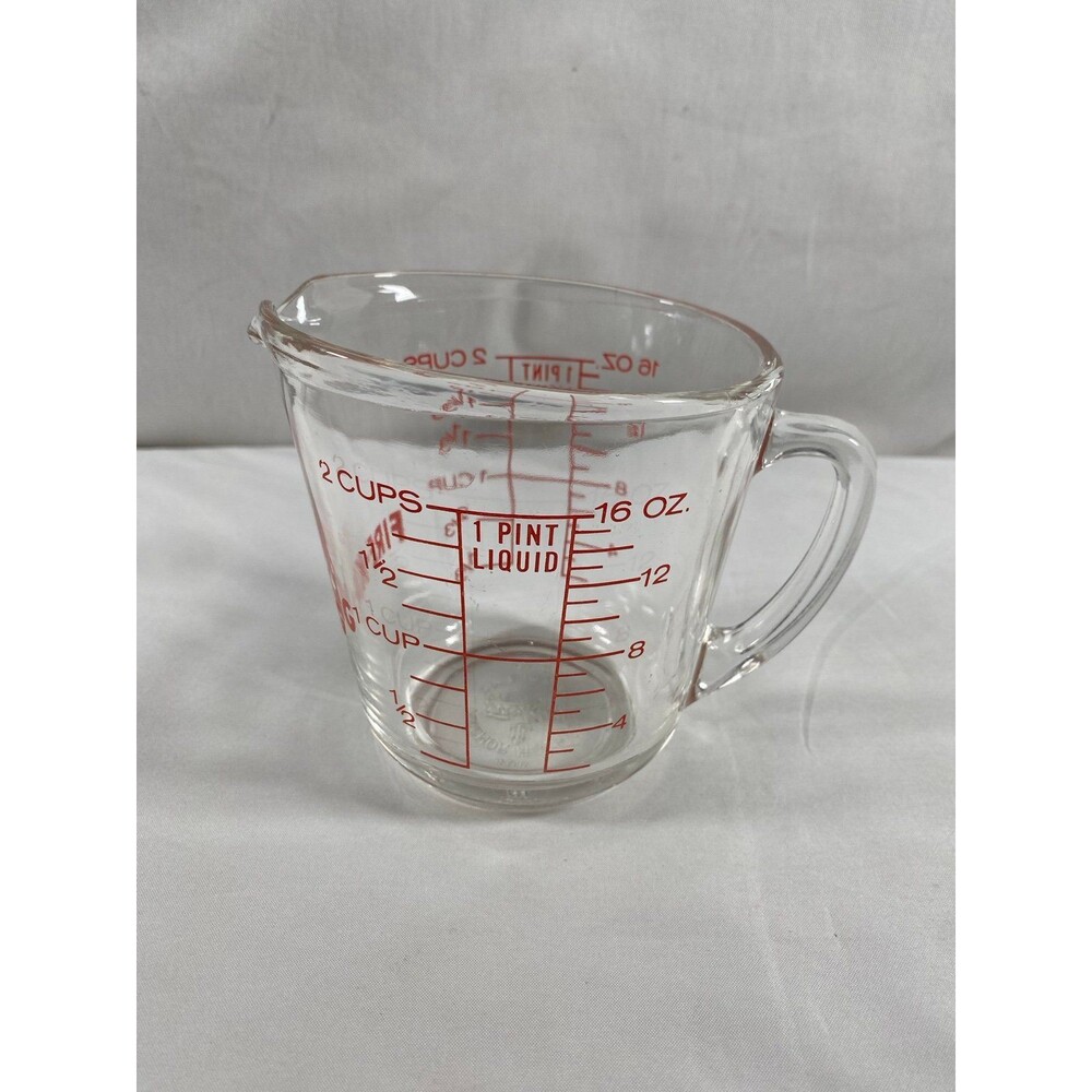Vintage Fire King Measuring Cup 2 Cup 16 Ounces Glass Red Lettering